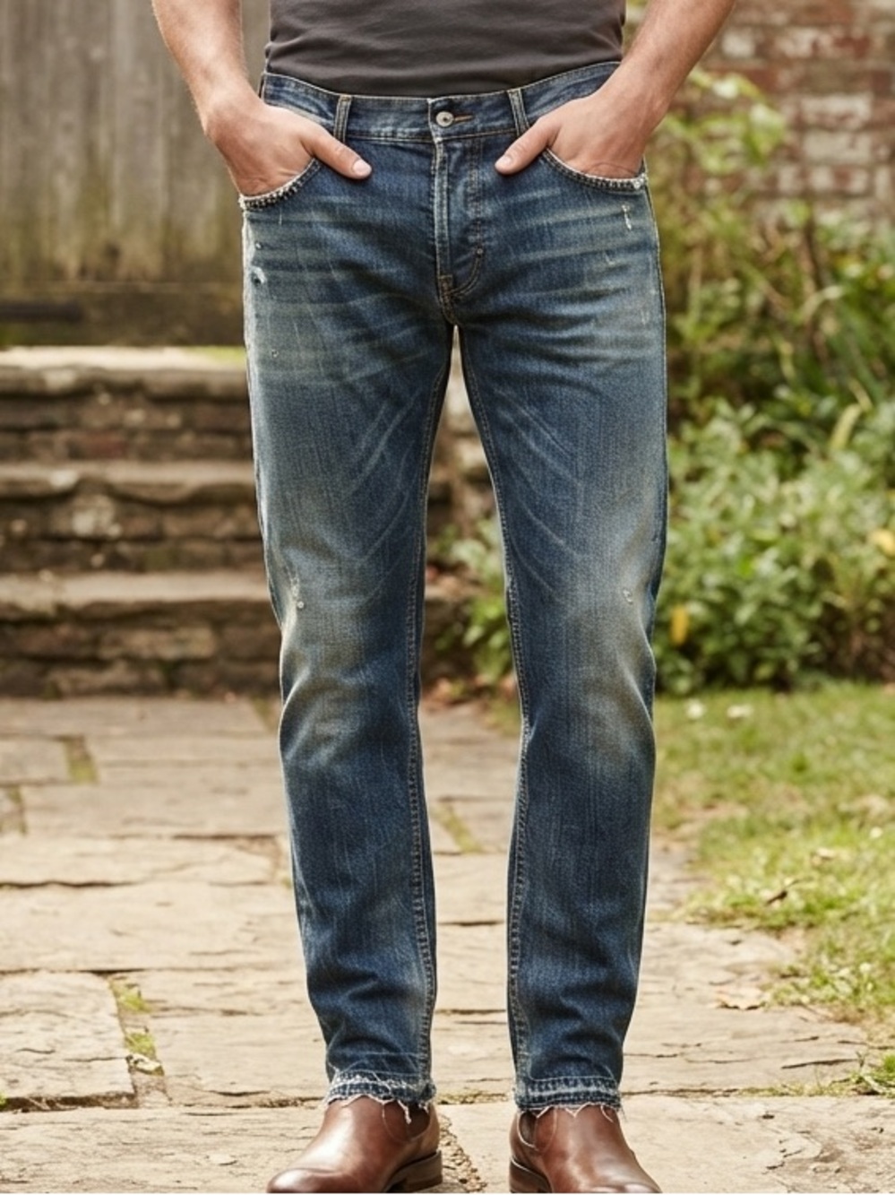 Dolce & Gabbana Men's Slim Straight Jeans in Washed Blue Denim